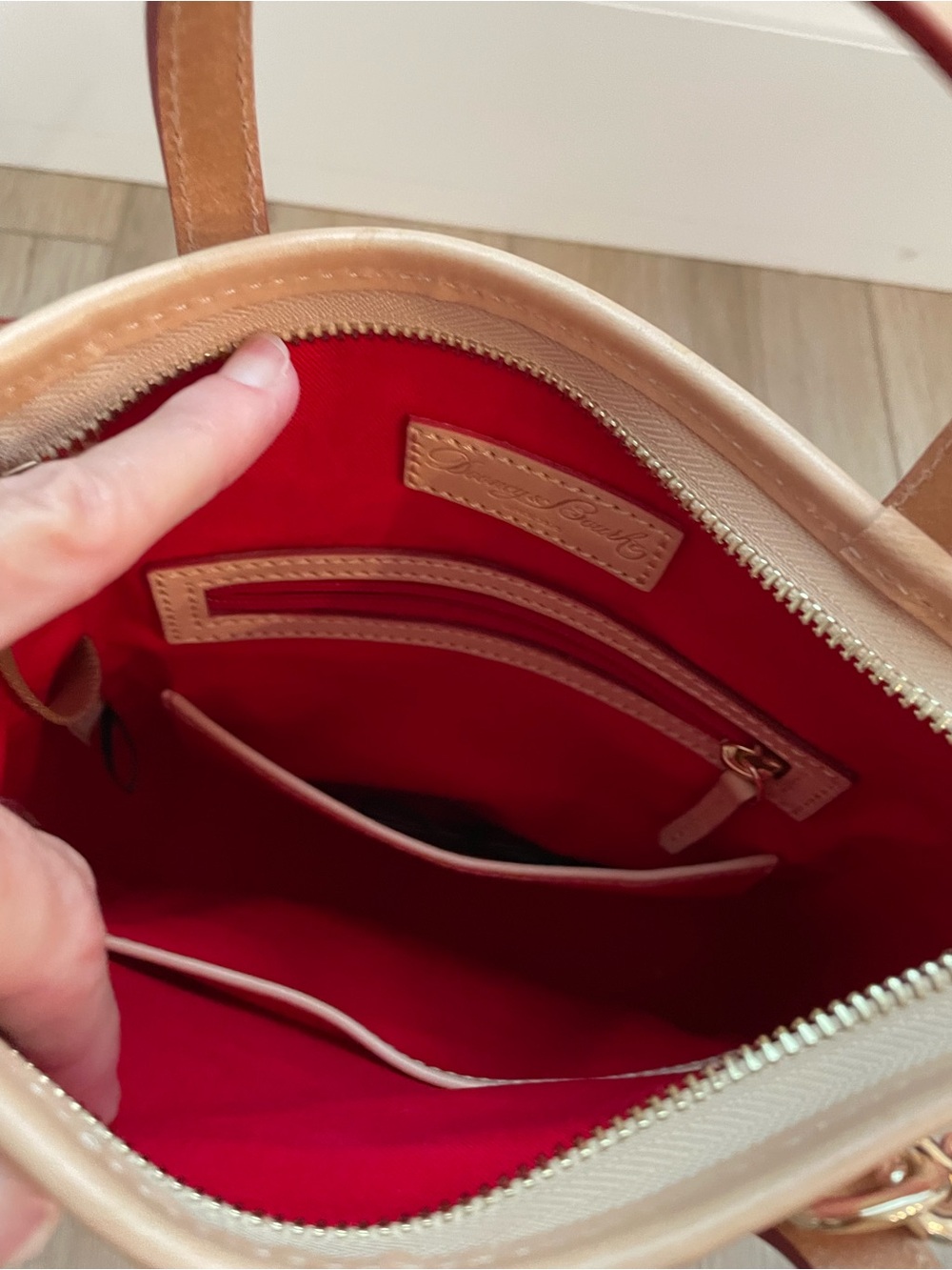 Dooney & Bourke Pink Gingham Crossbody with Tan Leather Trim - Picture 12 of 12